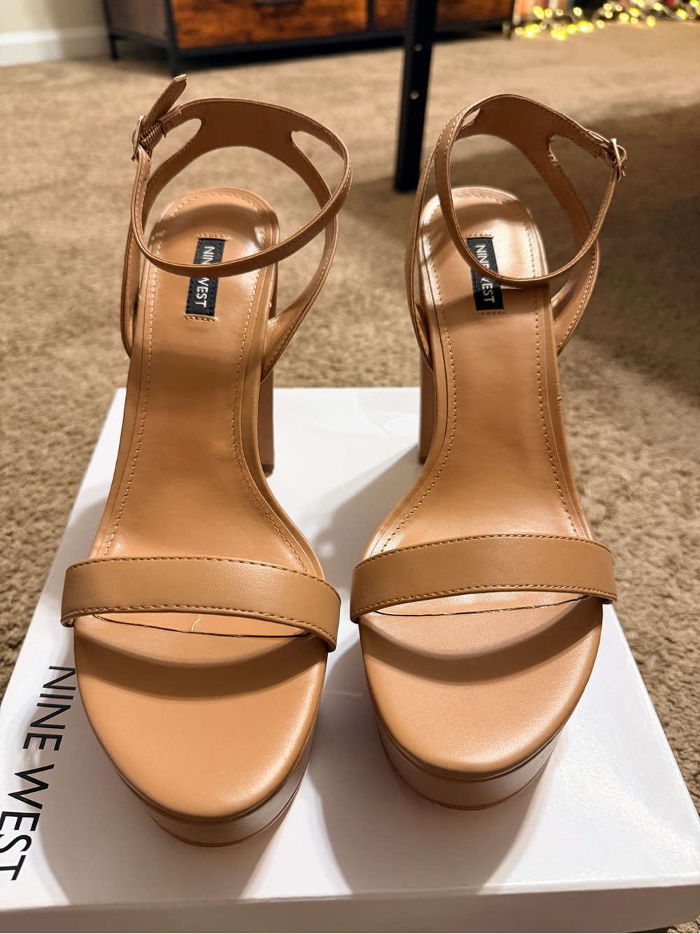 Nine West Nude/Tan Platform Ankle-Strap Sandals